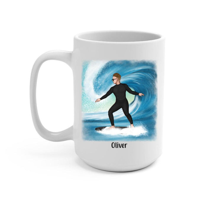 Personalized Mug, Surfing Solo Man And Woman Custom Gift For Surfers