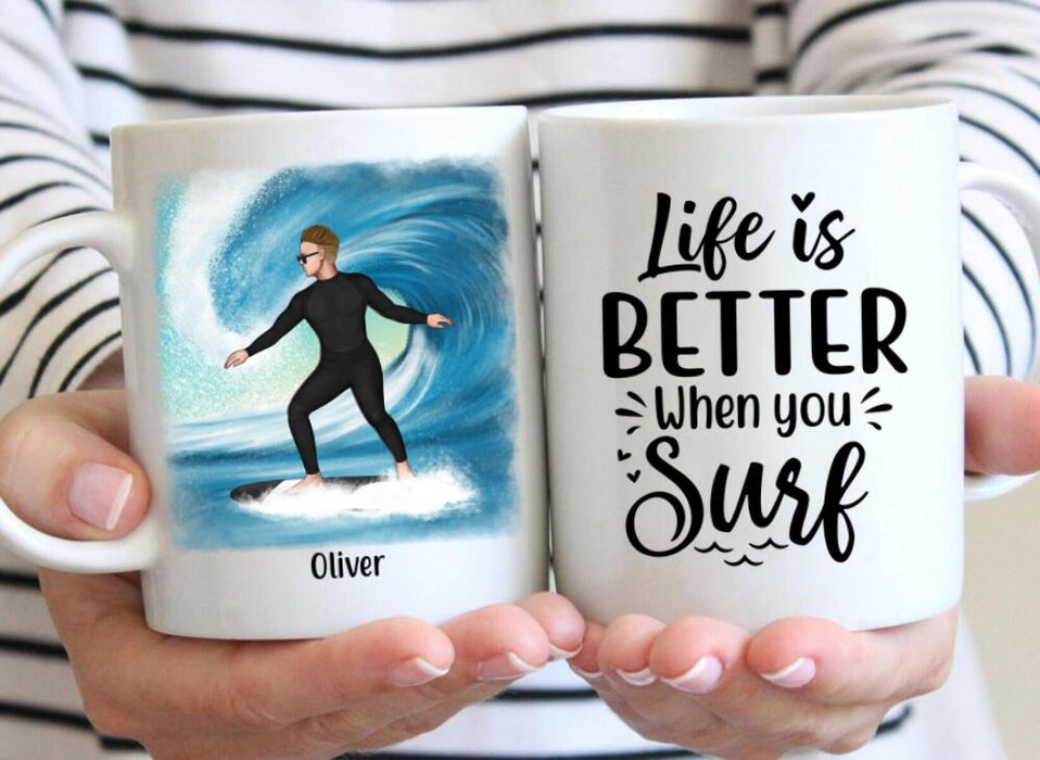 Personalized Mug, Surfing Solo Man And Woman Custom Gift For Surfers