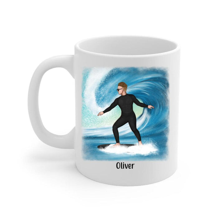 Personalized Mug, Surfing Solo Man And Woman Custom Gift For Surfers