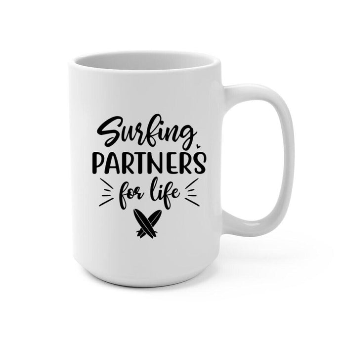 Personalized Mug, Surfing Couple Sideview Custom Gift For Surfers