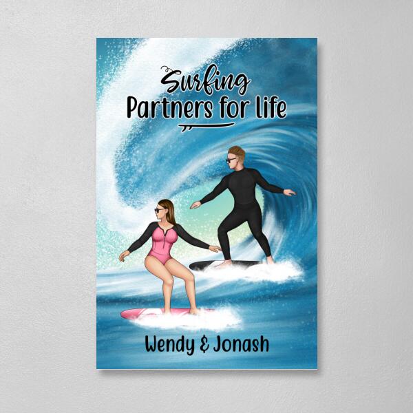 Personalized Canvas, Surfing Couple Sideview Custom Gift For Surfers