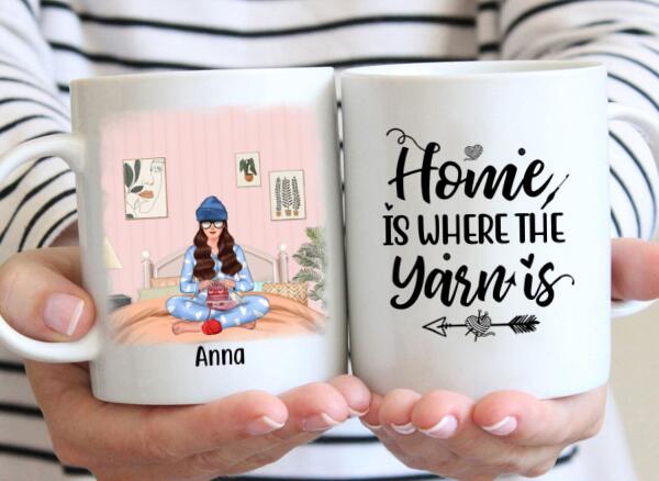 Personalized Mug, Knitting Girl At Home, Gift for Knitter