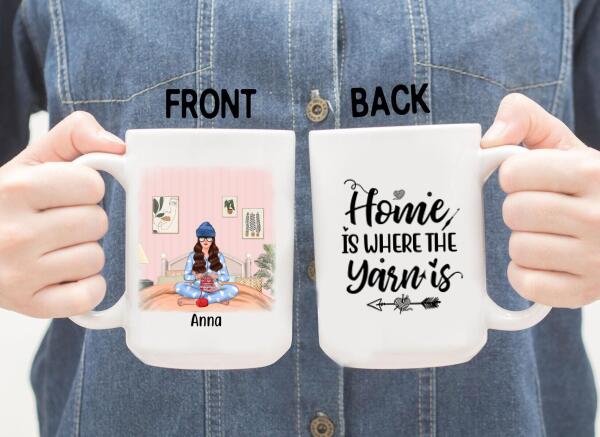 Personalized Mug, Knitting Girl At Home, Gift for Knitter