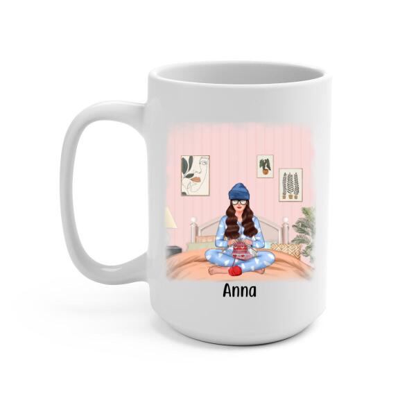 Personalized Mug, Knitting Girl At Home, Gift for Knitter