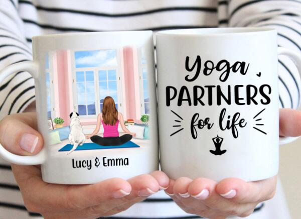 Personalized Mug, Yoga Girl With Pets, Custom Gift For Yoga, Dog And Cat Lovers