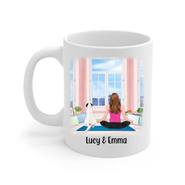 Personalized Mug, Yoga Girl With Pets, Custom Gift For Yoga, Dog And Cat Lovers