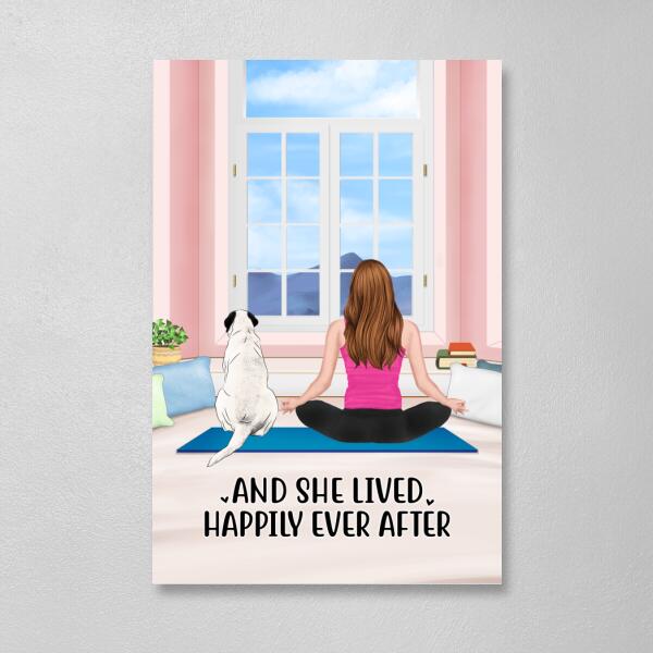 Personalized Canvas, Yoga Girl With Pets In House, Custom Gift For Yoga, Dog And Cat Lovers