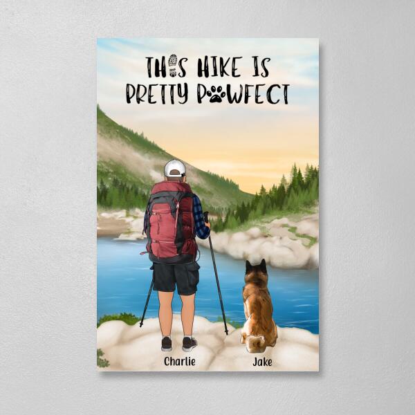 Personalized Canvas, Man Hiking With Dogs, Gift for Hiking and Dog Lovers