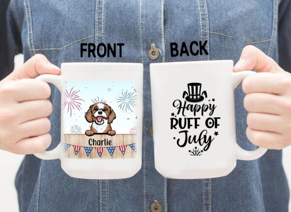 Personalized Mug, Cute Dog And Cat Peeking For 4th Of July, Custom Gift For Dog Lovers, Cat Lovers