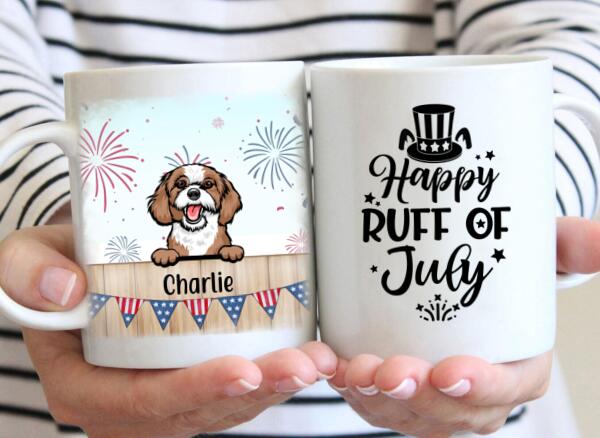 Personalized Mug, Cute Dog And Cat Peeking For 4th Of July, Custom Gift For Dog Lovers, Cat Lovers