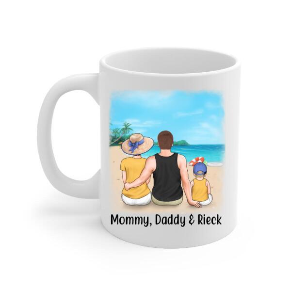 Personalized Mug, Family On The Beach Parent And Kids, Custom Gift For Summer And Family Lovers