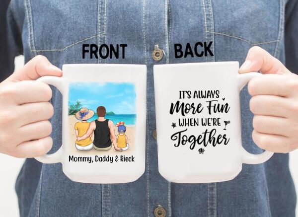 Personalized Mug, Family On The Beach Parent And Kids, Custom Gift For Summer And Family Lovers