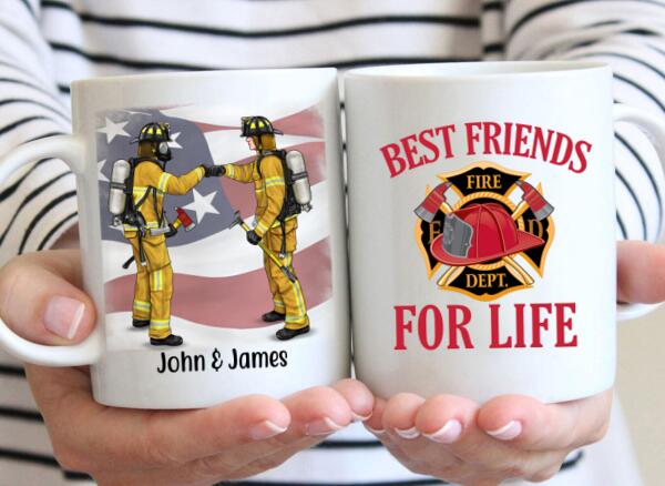 Personalized Mug, Firefighter Partners For Couple, Friends And Family, Custom Gift For Firefighters