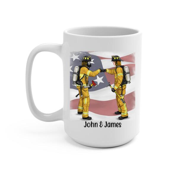 Personalized Mug, Firefighter Partners For Couple, Friends And Family, Custom Gift For Firefighters