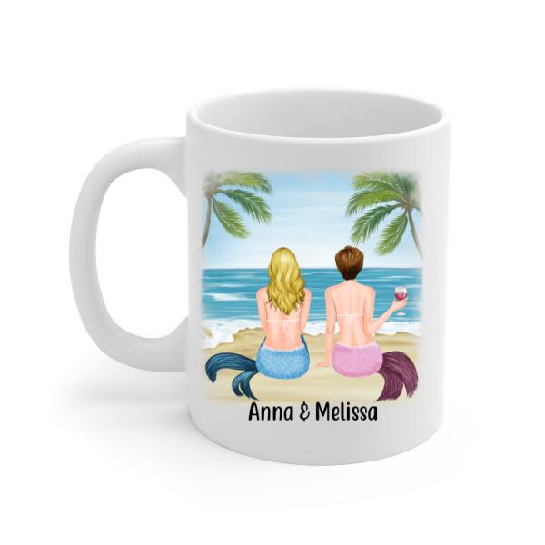 Personalized Mug, Mermaid Sisters On The Beach, Gift for Besties, Gifts for Beach Lovers