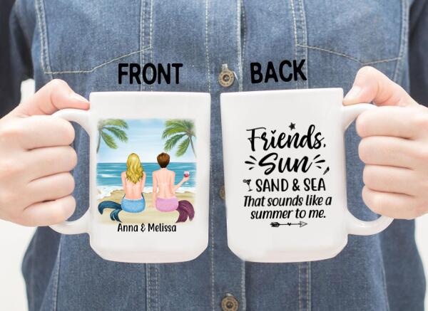 Personalized Mug, Mermaid Sisters On The Beach, Gift for Besties, Gifts for Beach Lovers