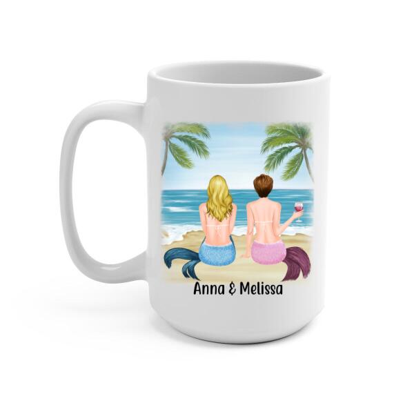 Personalized Mug, Mermaid Sisters On The Beach, Gift for Besties, Gifts for Beach Lovers