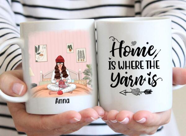 Personalized Mug, Crocheting Girl At Home, Gift for Crocheters