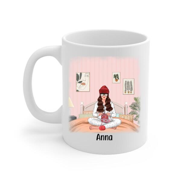 Personalized Mug, Crocheting Girl At Home, Gift for Crocheters