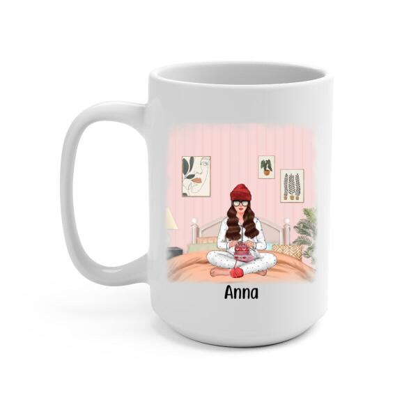 Personalized Mug, Crocheting Girl At Home, Gift for Crocheters