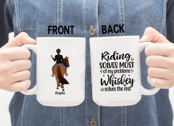 Personalized Mug, Girl Riding Horse and Drinking, Gift for Horse Lovers & Friends