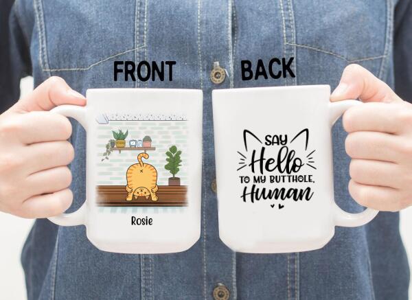 Say Hello to My Butthole, Human - Personalized Gifts Custom Cat Mug for Cat Mom, Cat Lovers