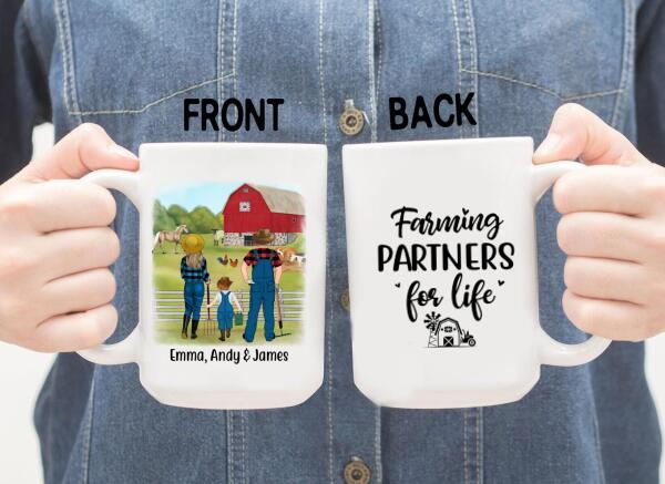 Personalized Mug, Farming Couple And Kids - Up To 3 Kids, Gift For Farmers