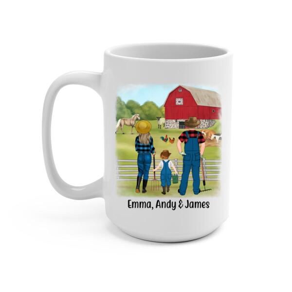 Personalized Mug, Farming Couple And Kids - Up To 3 Kids, Gift For Farmers