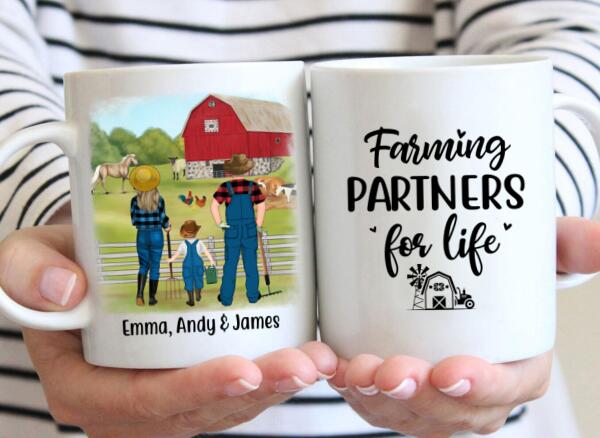 Personalized Mug, Farming Couple And Kids - Up To 3 Kids, Gift For Farmers