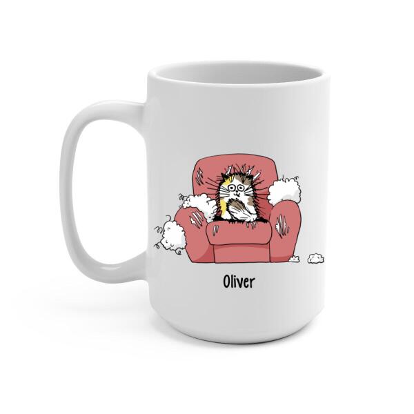 Personalized Mug, Cats Scratch Sofa, Up to 5 Cats, Gift for Cat Lovers