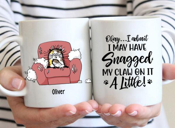 Personalized Mug, Cats Scratch Sofa, Up to 5 Cats, Gift for Cat Lovers