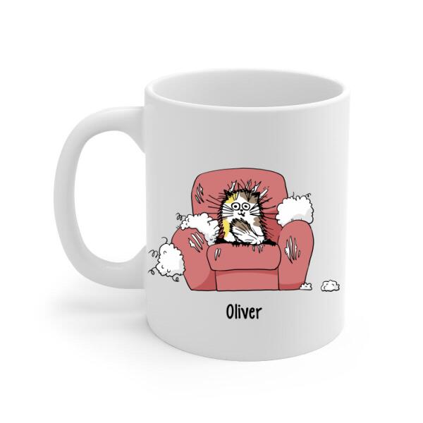 Personalized Mug, Cats Scratch Sofa, Up to 5 Cats, Gift for Cat Lovers