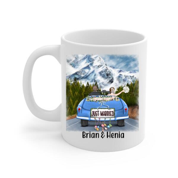 Personalized Mug, Just Married Couple Driving, Gift For Couples