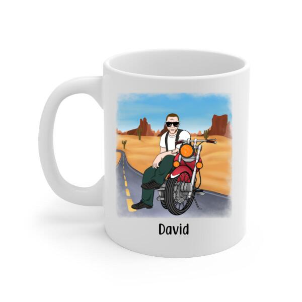 Personalized Mug, Old Man Biker Sitting Custom Gift For Motorcycle Lovers