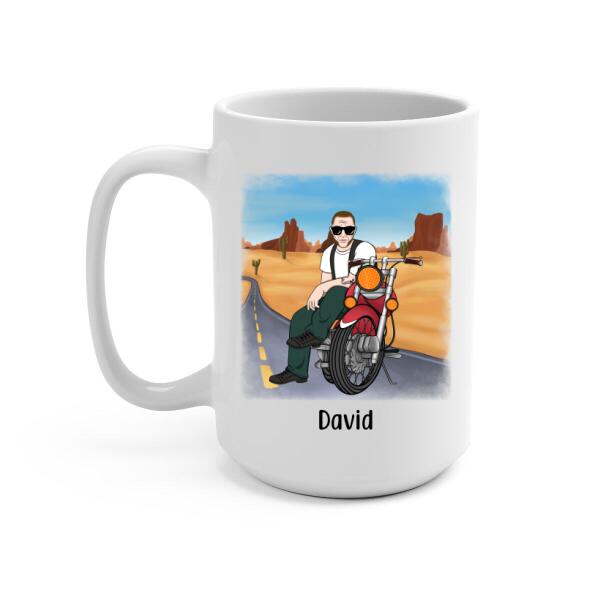 Personalized Mug, Old Man Biker Sitting Custom Gift For Motorcycle Lovers