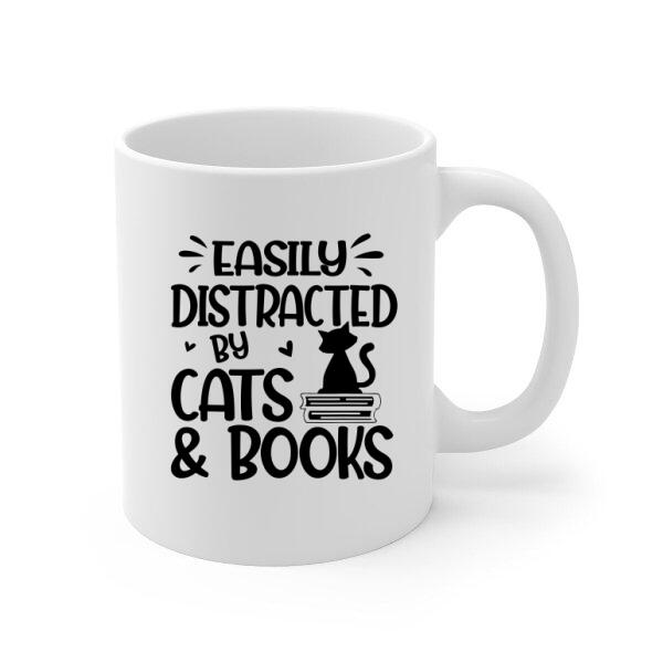 Easily Distracted by Cats and Books - Personalized Gifts Custom Book Mug for Cat Mom, Book Lovers