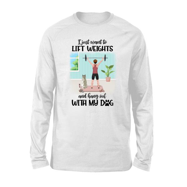 Personalized T-shirt, Woman Lifting Weights With Dogs, Gift for Dogs Lovers, Fitness Lovers