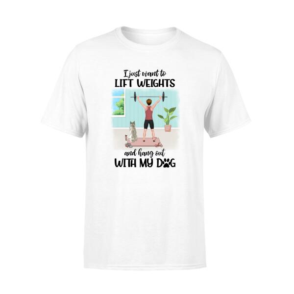 Personalized T-shirt, Woman Lifting Weights With Dogs, Gift for Dogs Lovers, Fitness Lovers