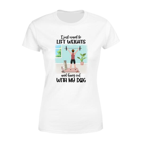 Personalized T-shirt, Woman Lifting Weights With Dogs, Gift for Dogs Lovers, Fitness Lovers