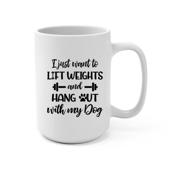 Personalized Mug, Girl Lifting Weight with Dogs, Gift for Fitness & Dog Lovers