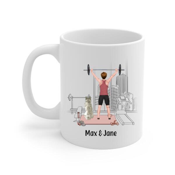 Personalized Mug, Girl Lifting Weight With Dogs, Gift for Fitness Lovers, Dog Lovers