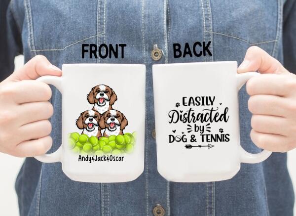 Personalized Mug, Easily Distracted By Dog & Tennis, Gifts For Dog Lovers