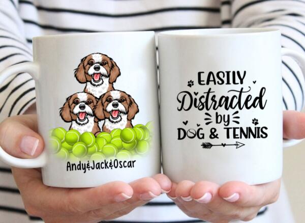 Personalized Mug, Easily Distracted By Dog & Tennis, Gifts For Dog Lovers