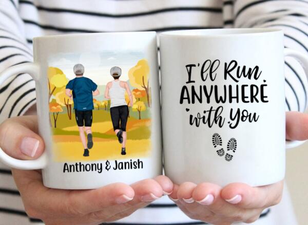 Personalized Mug, Running Couple, I'll Run Anywhere With You, Gifts For Runners