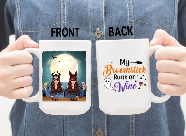 Personalized Mug, My Broomstick Runs On Wine, Halloween Gift For Friends