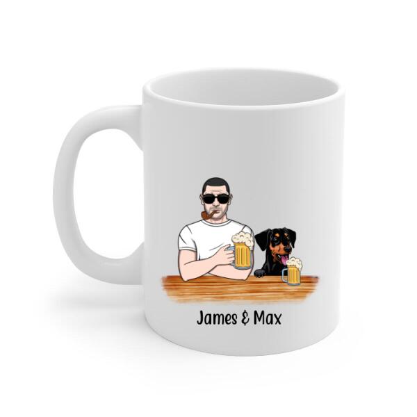 Personalized Mug, Beer Man And Dogs, Custom Gift For Father's Day And Dog Lovers