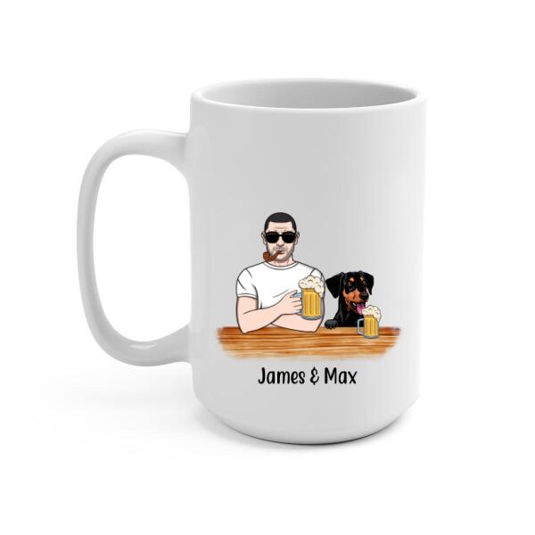 Personalized Mug, Beer Man And Dogs, Custom Gift For Father's Day And Dog Lovers