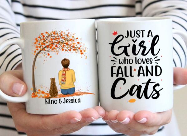 Personalized Mug, A Girl Who Loves Fall And Cats, Fall Gift For Cat Lovers