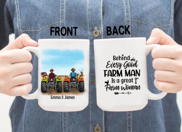 Personalized Mug, Tractor Couple/Friends Racing, Custom Gift For Farmers