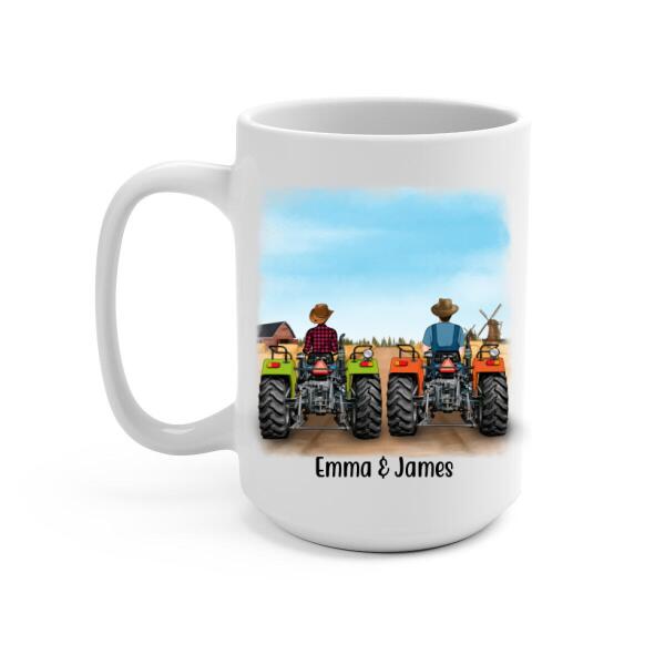 Personalized Mug, Tractor Couple/Friends Racing, Custom Gift For Farmers